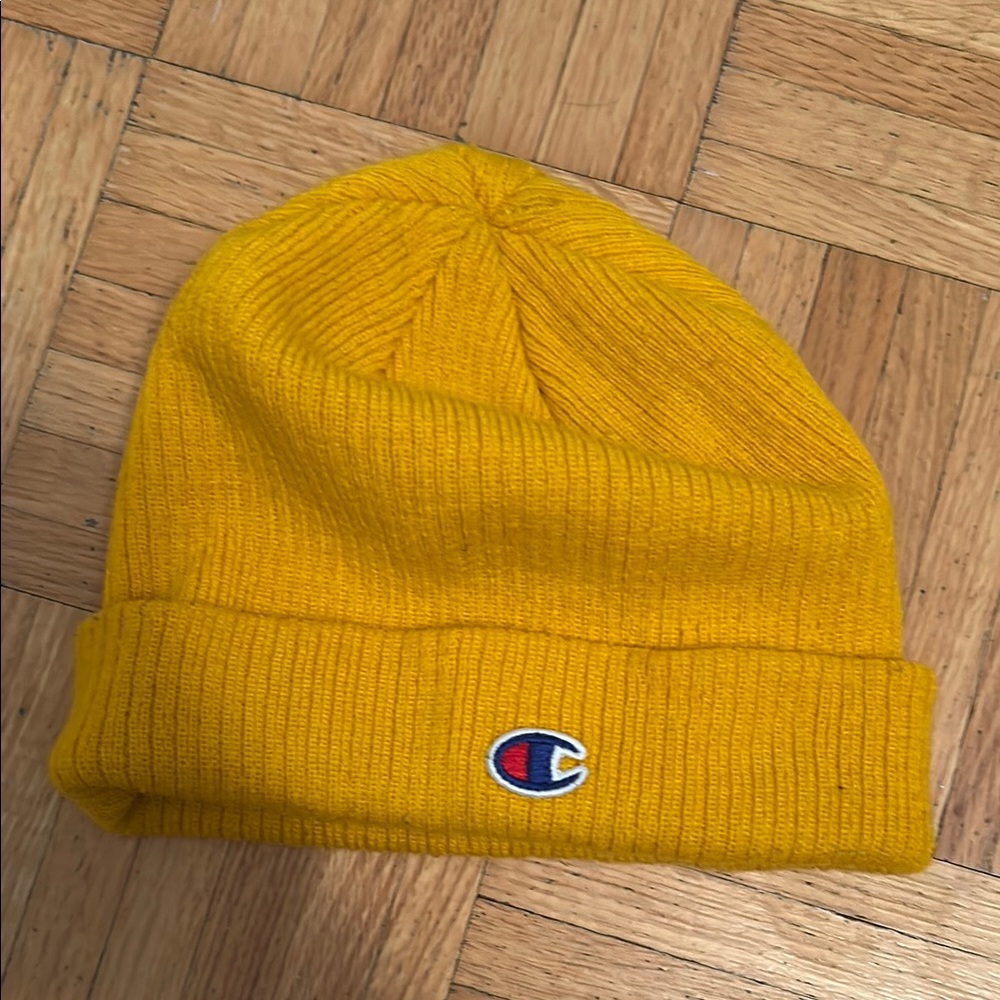 Champion Yellow Ribbed Knit Beanie Hat